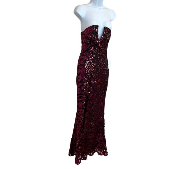 Dress the Population Black Floral Strapless Gown XS Bustier Sequin Designer $400 - Picture 10 of 13